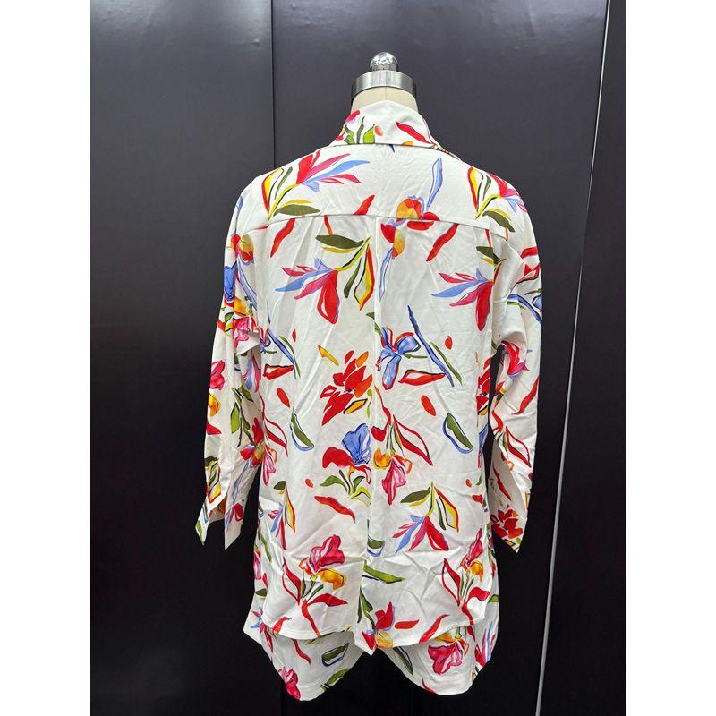 European and American Style Women's Spring and Autumn Casual Printed Long Sleeve Shirt and Shorts Two-Piece Set