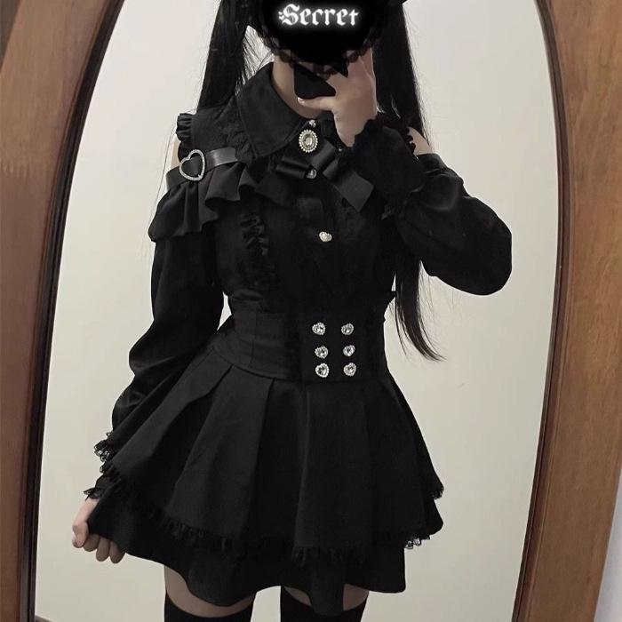 Sweetheart JK Uniform Two-Piece Set: Off-Shoulder Shirt + Skirt - Japanese Style for Spring & Autumn