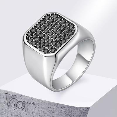 Vnox Men's Stainless Steel Ring with Grey Zircon, Silver Color US Size 7-12 Signet Square Punk Rock Ring, Gift for Party Wedding