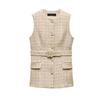Autumn and Winter New Women Western Style With Belt Graceful Plaid Texture Sleeveless Vest Vest 9208956
