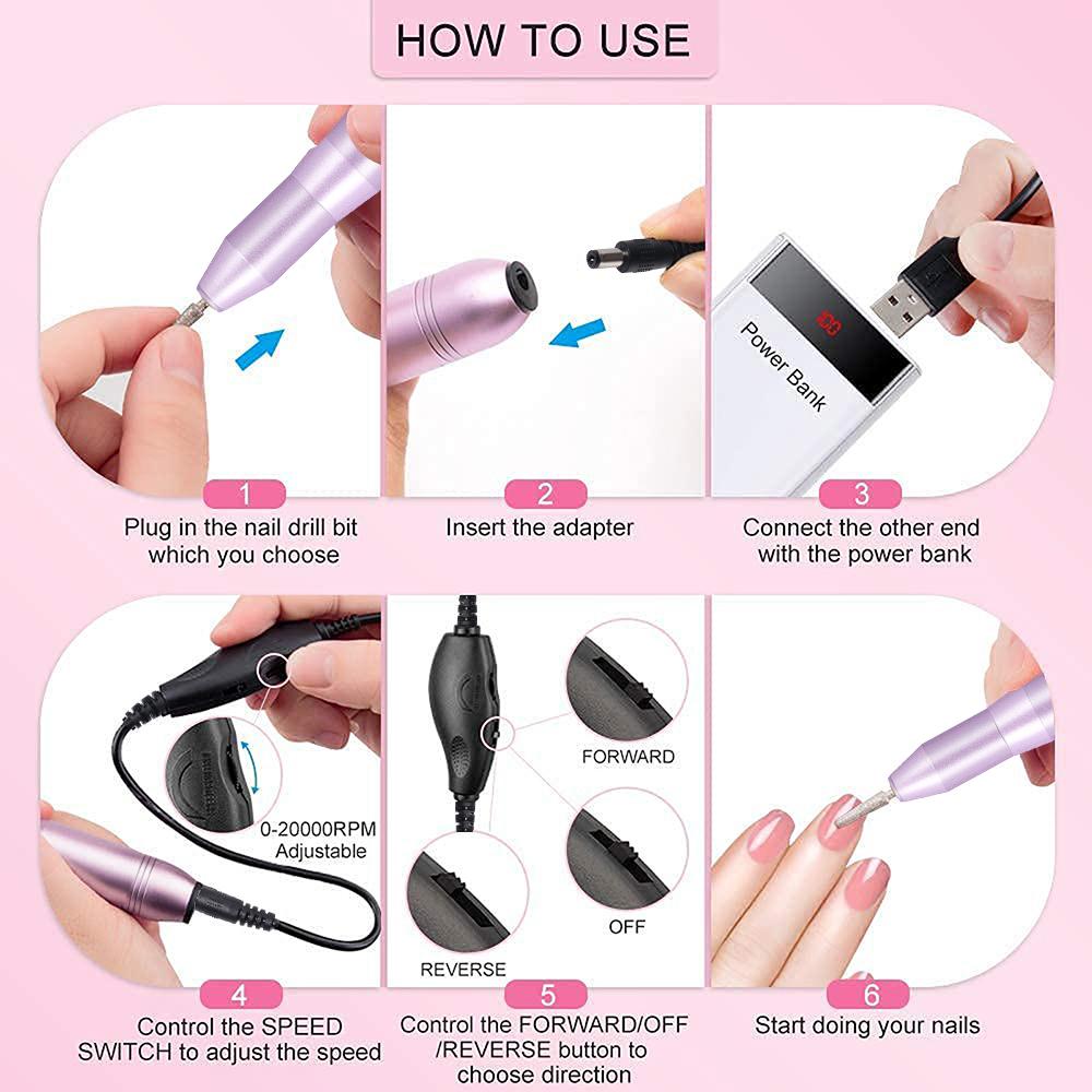 YIKOOLIN Portable Electric Manicure Pedicure Machine Nail Drill Set Acrylic Nail Gel Remover Tools Electric Nail Polishing Machi