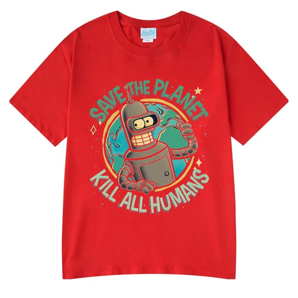 Rolig Rädda Planeten Döda Alla Människor Robot Grafiskt Tryck Toppar Herr Dam Kortärmad T-shirt Överdimensionerade Bomulls-T-shirts För Fans