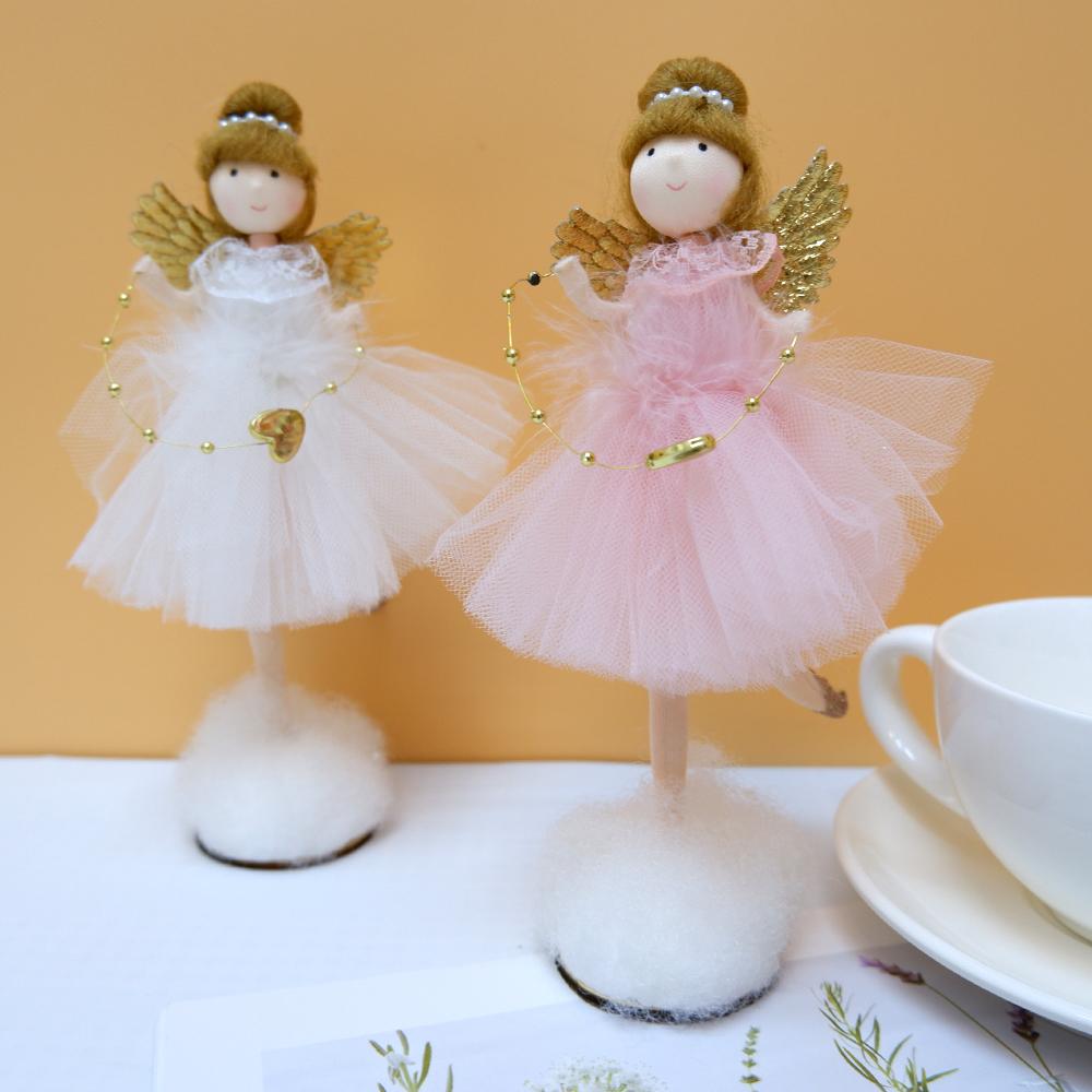2023 Standing Pink Angel Doll Toy Wing Christmas Tree Hanging Pendant Ornaments Home Decoration Decor Xmas New Year Gift Navidad