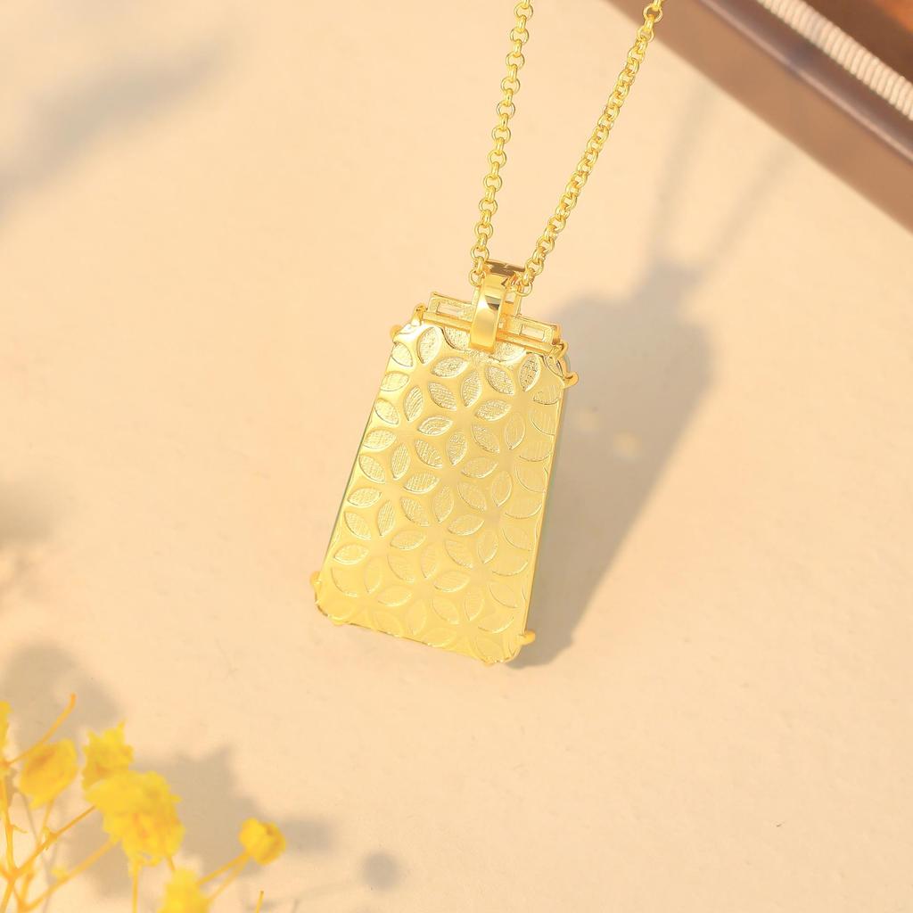 Chinese Style Gold-Plated Imitation Jade Pendant Necklace for Men and Women