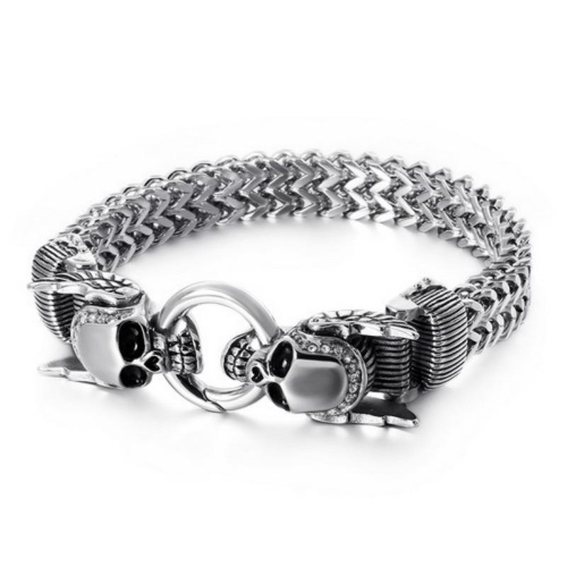 European and American Personalized Titanium Steel Keel Chain Bracelet, Punk Style Men's Diamond-encrusted Skull Bracelet