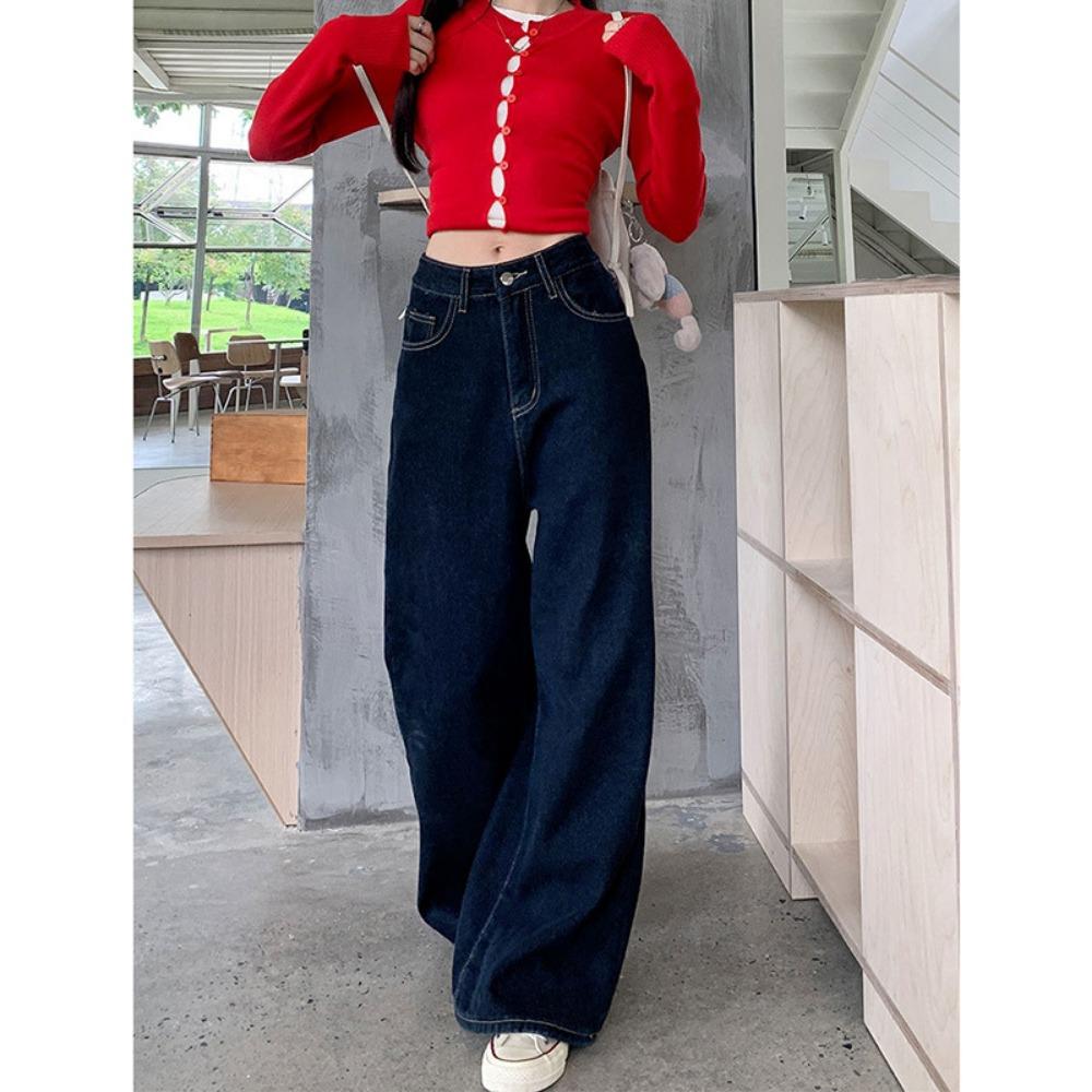 

Свободные брюки прямого кроя, новые джинсовые брюки для осени и зимы, женские универсальные драпирующиеся брюки, закрывающие бедра, с эффектом выстиранности, модные 2XL темно-синий