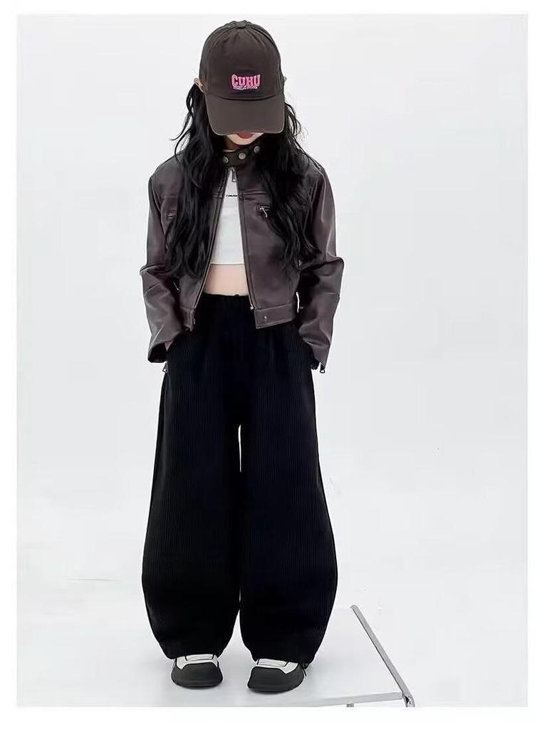 Samt-Hosen mit weitem Bein für Mädchen - Kaffee & Schwarz, Winter 2026