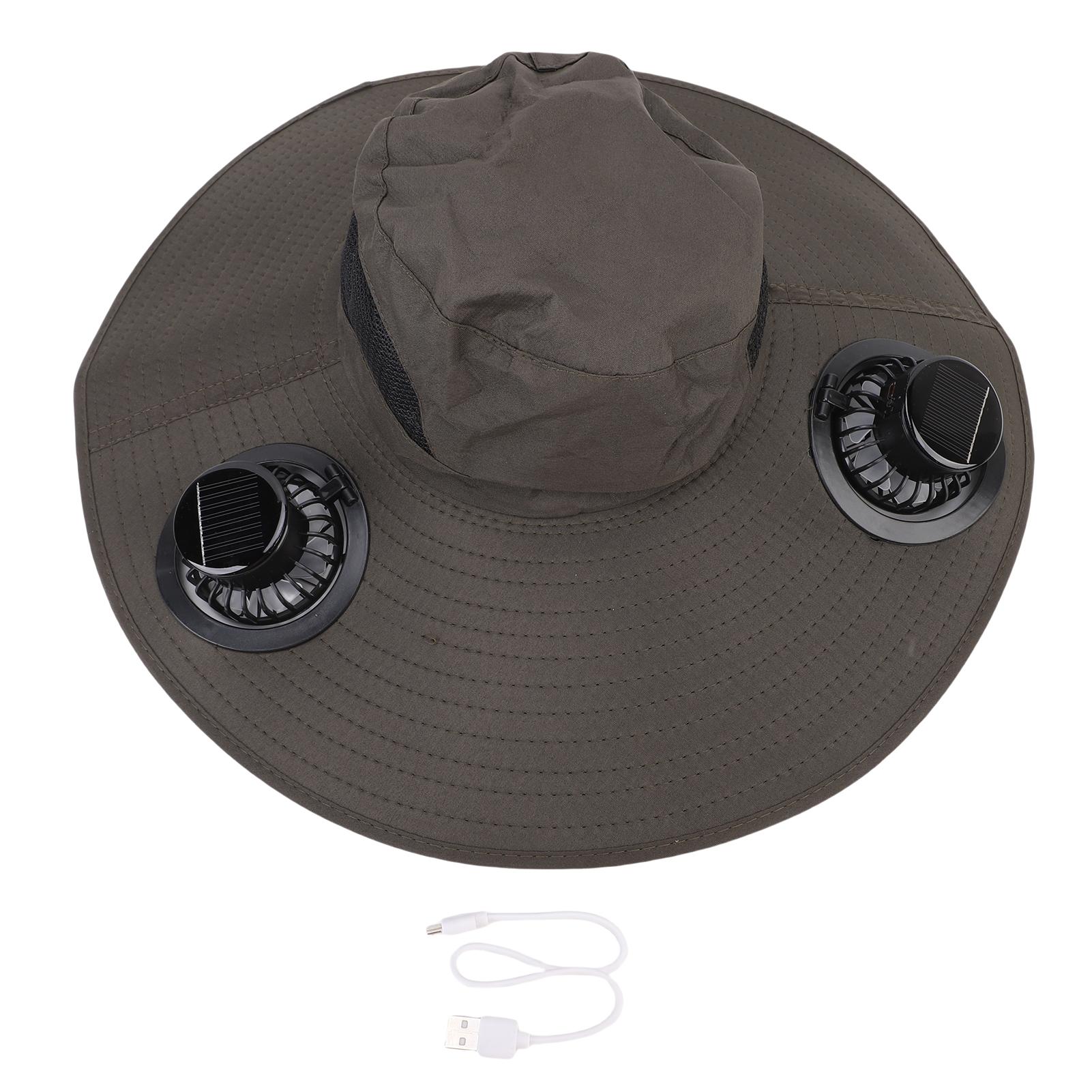 

Solar Fan Hat Adjustable Wind Speed Wide Brim Bucket Hat with 2 Solar Fans Water Proof for Hiking Camping OD Green