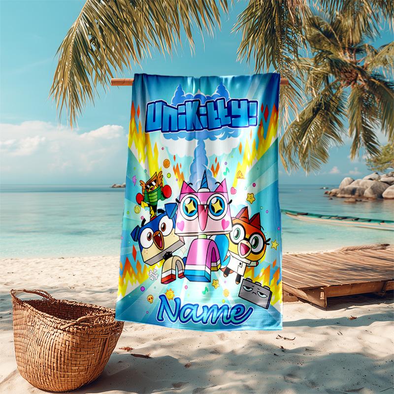 Personalized customized proof beach towel with UniKitty pattern - soft, absorbent,quick-drying,perfect swimming,camping&bathing