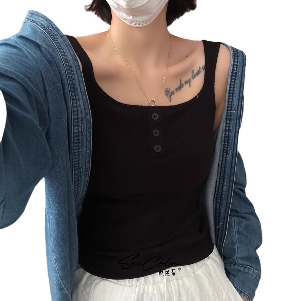 #Autumn square collar abraded vest integrated sling beautiful back seamless bra free thermal underwear with chest pad