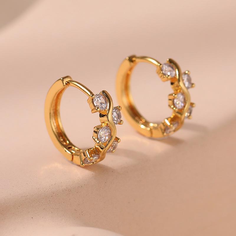 Small Zircon Inlaid 18k Gold Plated Brass Minimalist Ins Style Women Hoop Earrings