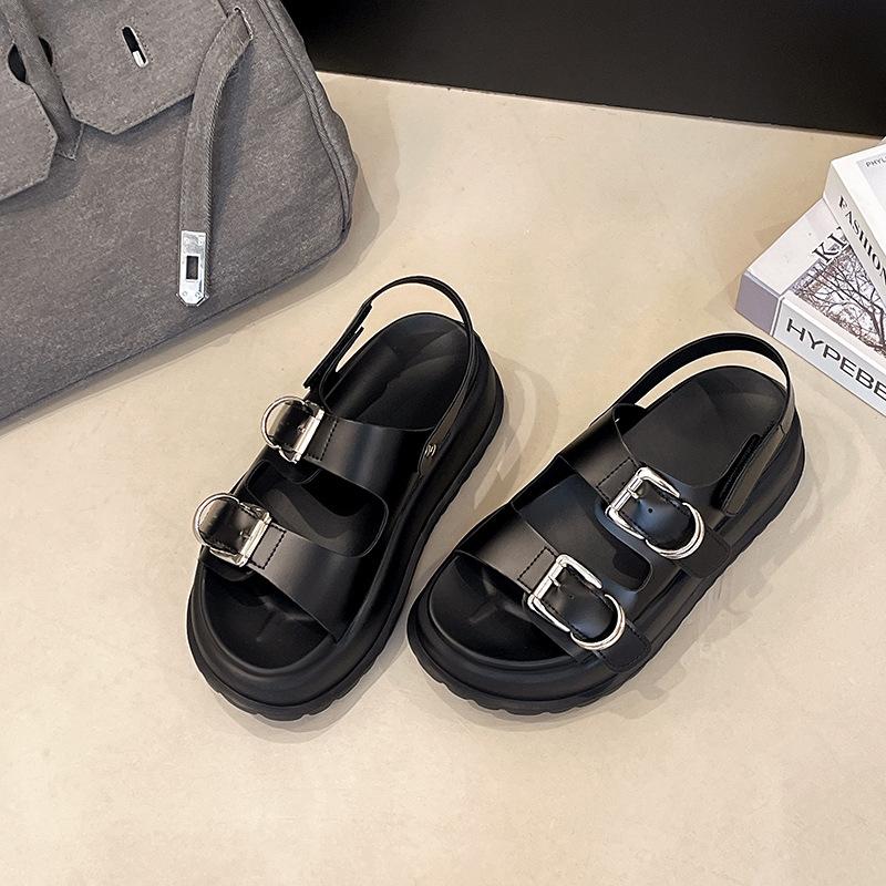 Black One-word with Sports Platform Sandals Women's 2025 New Summer Wear Light Soft Sole Heightening Roman Shoes