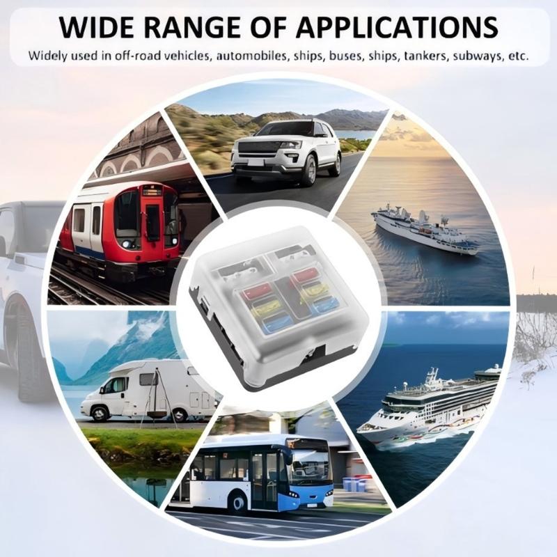 Fuses Block, 36V Fuses Box Holder with Waterproof Cover, Circuits Fuses Panel with Negative Bus for Car Boats