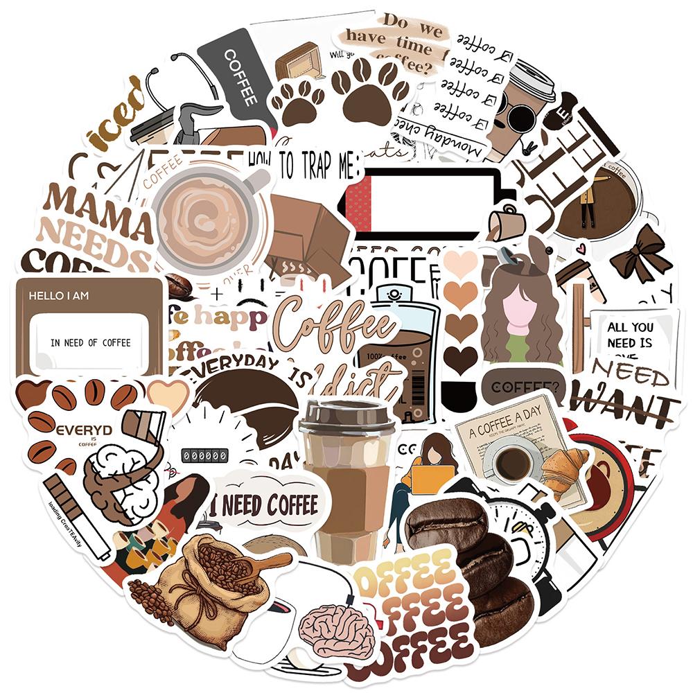 10/30/50pcs Coffee Addict Graffiti Stickers Cartoon Cafe Drink Decals Waterproof DIY Water Bottle Luggage Phone Sticker Packing