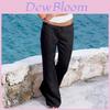 Women Long Linen Trousers With Comfortable Loose Fit And Elegant Straight Style In Classic Black And White Colors