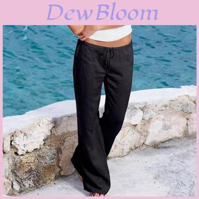 Women Long Linen Trousers With Comfortable Loose Fit And Elegant Straight Style In Classic Black And White Colors