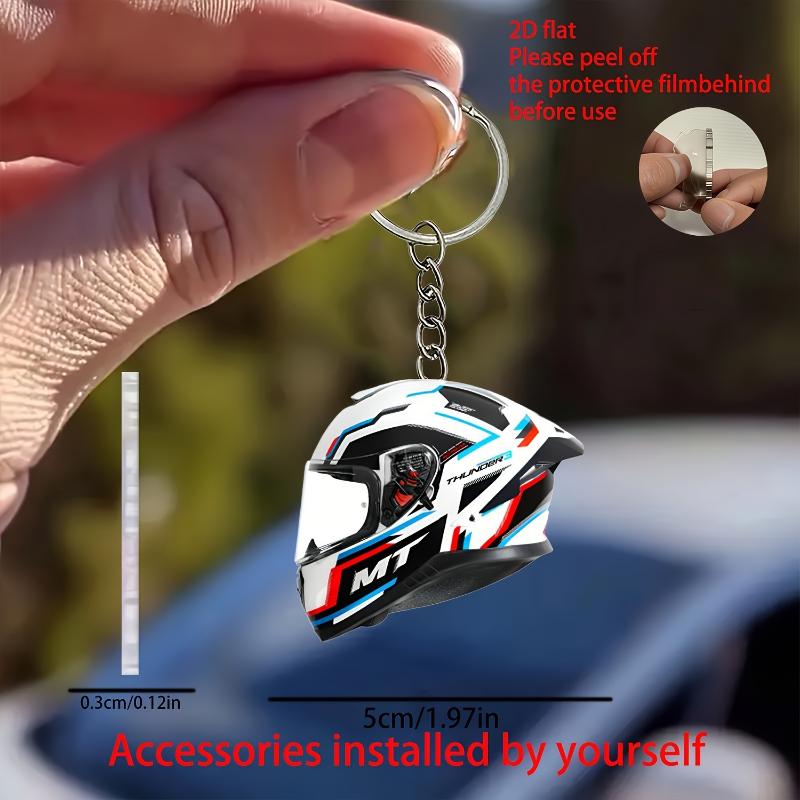 1Pcs 2D Whimsical Pendant Motorcycle Helmet Keychain Flat Acrylic Ornament Charm Hanging Decoration For Car Bags Party Gifts