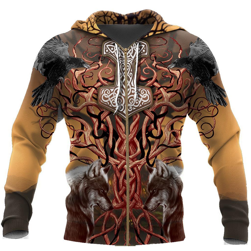 Tattoo Printed Sweatshirt Zipper Hooded Sweatshirt