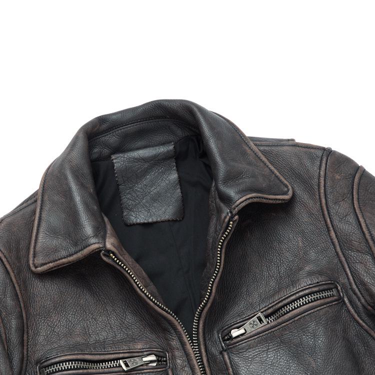Men's Distressed Cowhide Leather Motorcycle Jacket - European & American Style