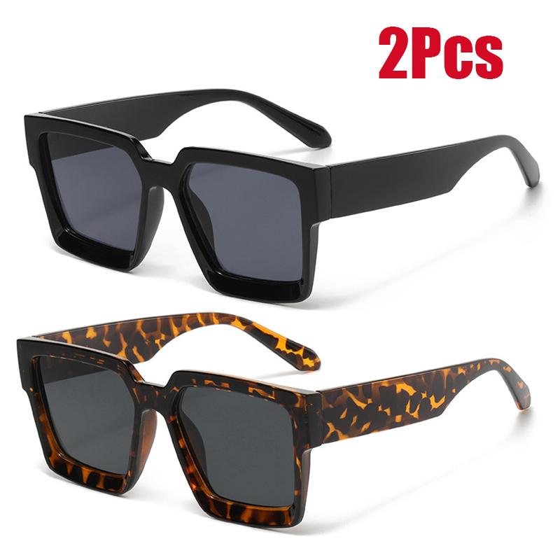 

2 шт. Модные квадратные солнцезащитные очки для мужчин и женщин, черные солнцезащитные очки унисекс, популярные очки