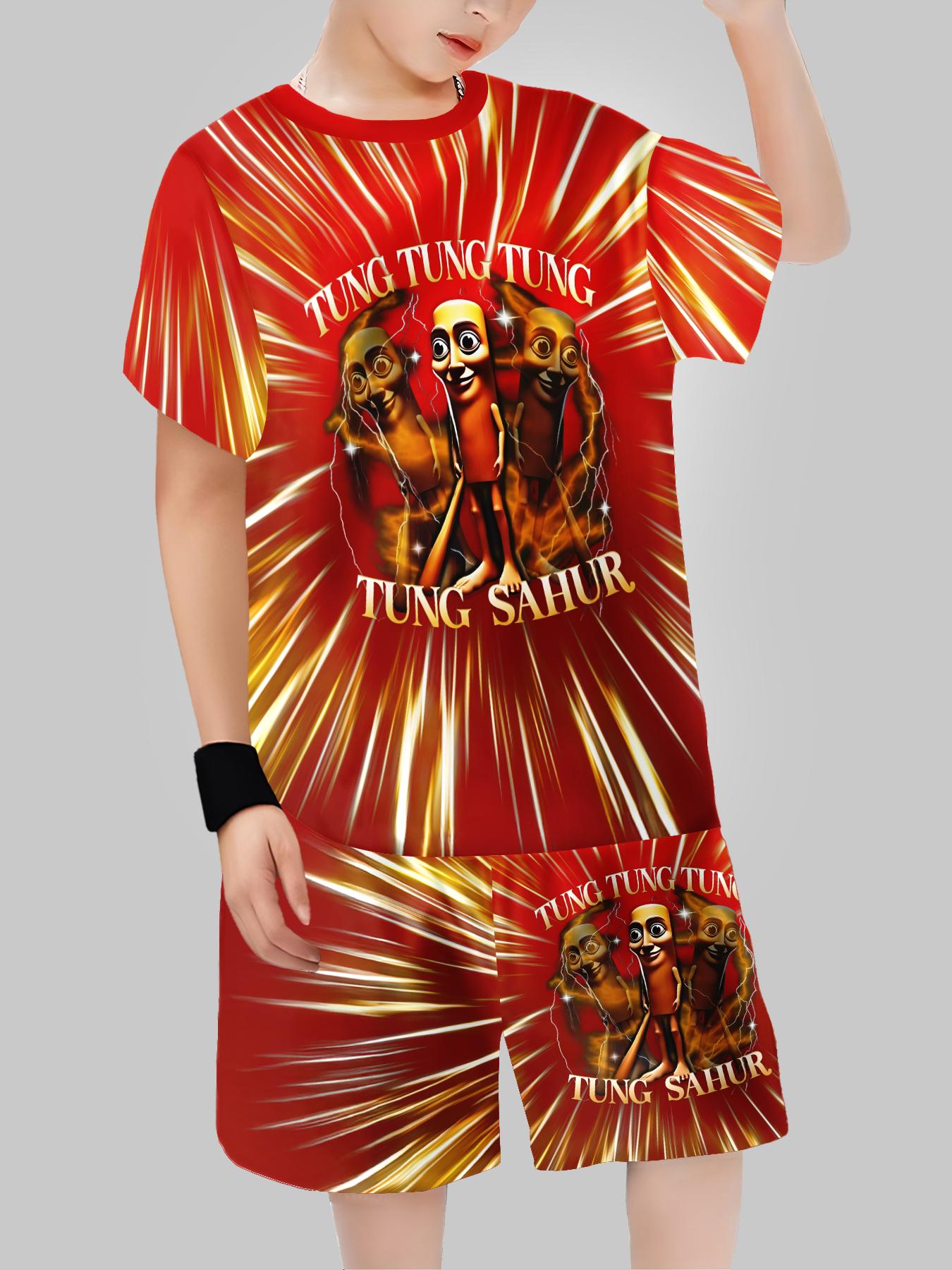 

Модные AI Игры ТунгТунгТун Сахур Дизайн Футболка+Шорты Летний Комплект Одежды Спортивный Комплект Футболка Штаны Детские Наряды 13-14Y