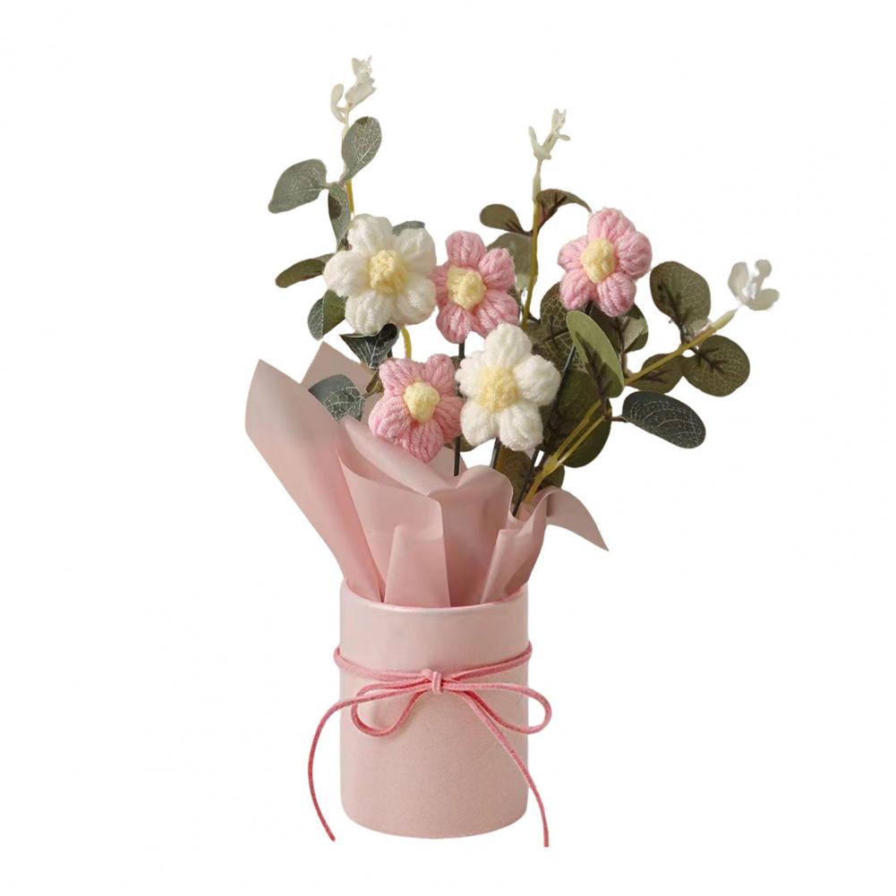 Long-lasting Artificial Flowers Handcrafted Crochet Flower Bouquet Knitted Yarn Floral Decoration Diy Handmade for Mother's