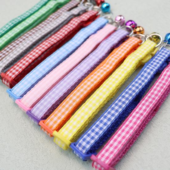 Yousheng Pet Collar Plaid Pattern Multiple Colors Vibrant Buckle Bells Small Dog Cat Regular Collar Pet Accessories
