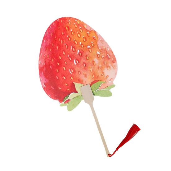 Fruit Print Fan with Wooden Long Handle Portable Lightweight Outdoor Travel Camping