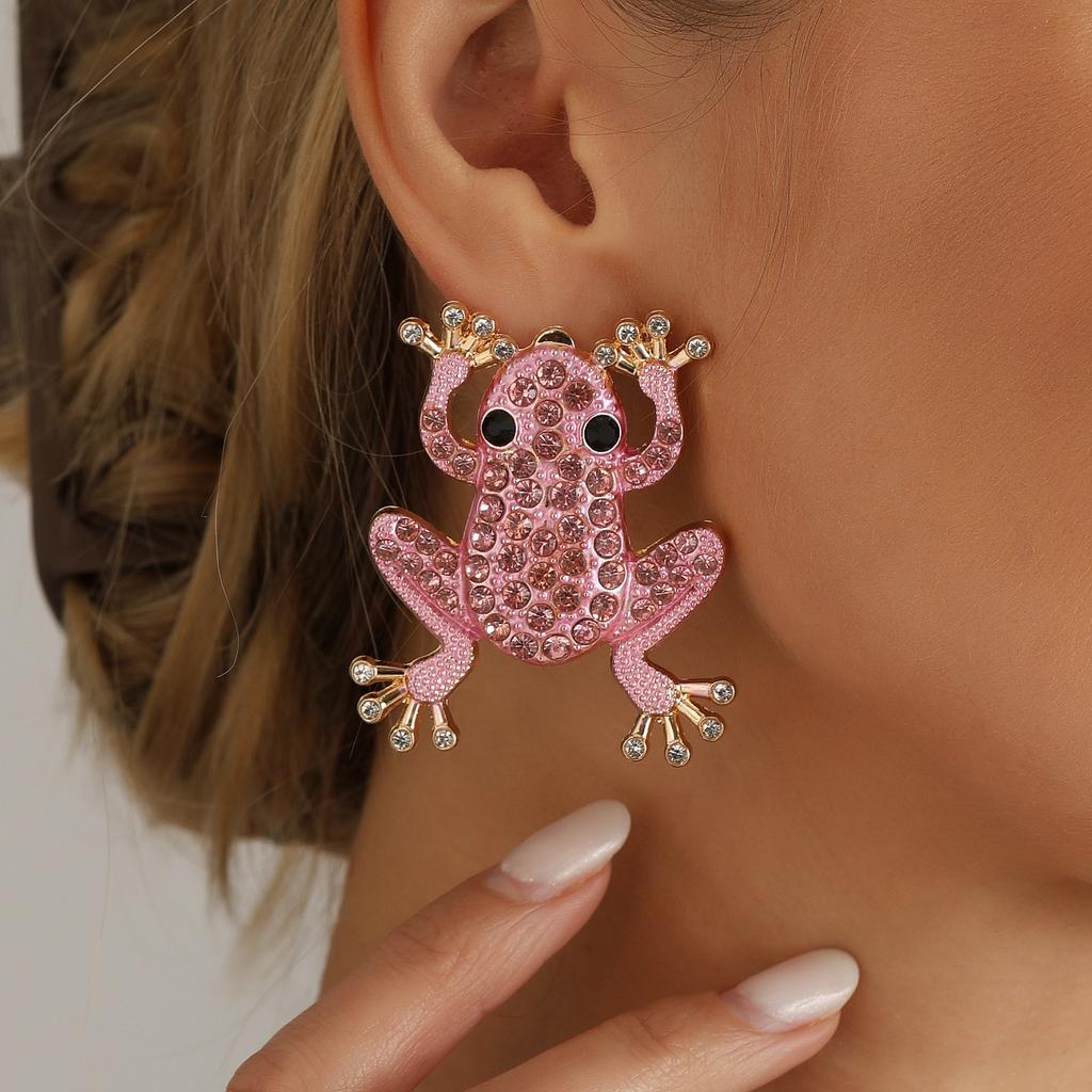 Full Diamond Frog Stud Earrings Y1K Personality Versatile Style Design Animal Earrings