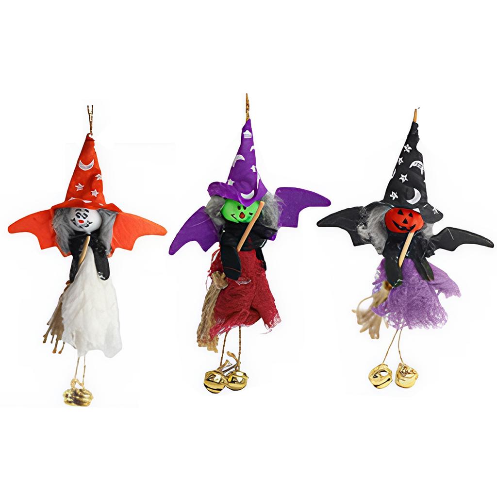3PCS Halloween Party Decor Magic Broom Witch Doll Ghost Festival Hanging Pendants Happy Halloween Day 2025 Haunted House Favor