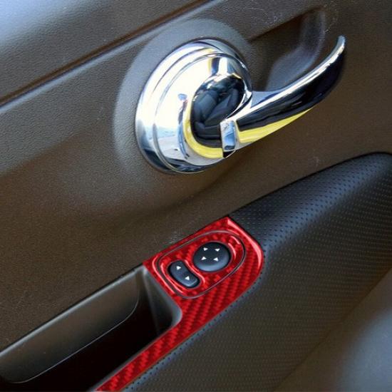 Red Carbon Fiber Door Switch Frame Cover Sticker For Fiat 500 2012 2013 2014 15