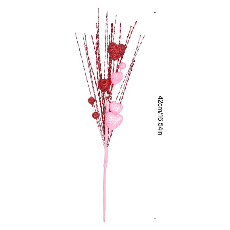 5Pcs Artificial Heart Berry Flower Stem Branches Picks for Valentines Day Wedding Party Home Table Decoration Supplies DIY Vase