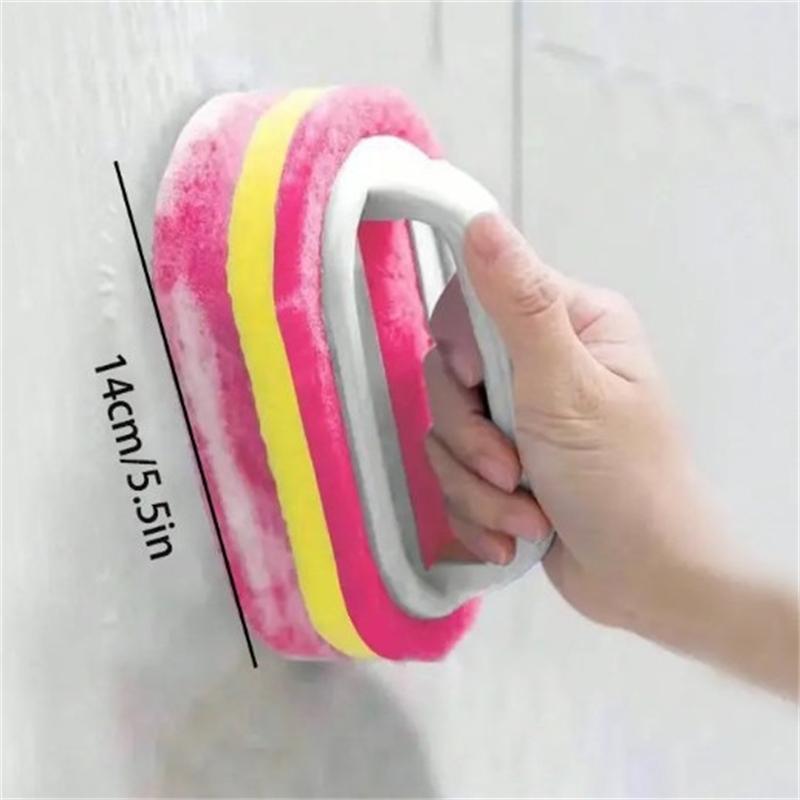 6/3/1Pcs Household Cleaning Brush with Handle Sponge High-Density Thick Scouring Pad Kitchen Bathroom Toilet Wall Clean Brush