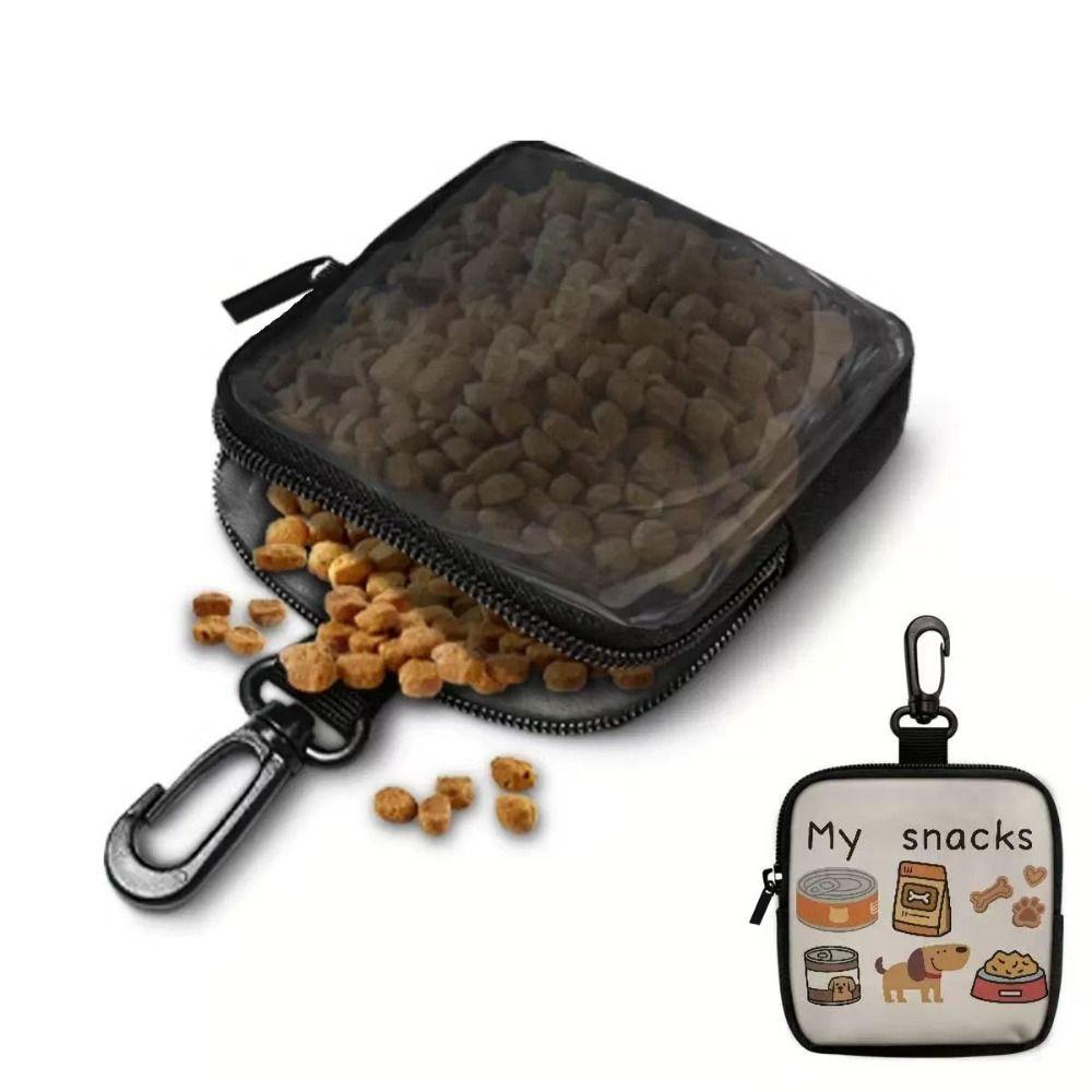With Hook Dog Treat Bag Transparent Window Zipper Closure Portable Pet Snack Pouch Leak-proof Dog Print Puppy Pet Training Bag