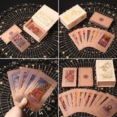 Tarot Cards Rose Gold Foil Complete Deck 78Gold Stamped Cards Color Waterproof Durable For Beginners Reading Divination Gift Box