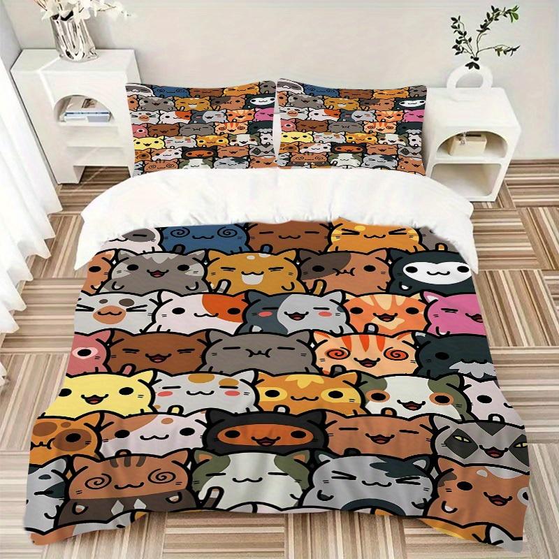 3pcs Cute Cat Patterns Bedding Set, Ideal for Home Use, Suitable for Bedroom Decor (1*Duvet Cover + 1/2*Pillowcases, No Core) yy250821202