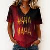 Women's Casual V Neck Pullover Top Halloween Ghost Print Short Sleeve Blouse Lightweight Comfortable Fit