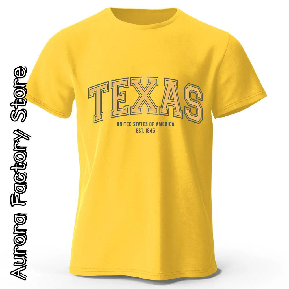 Texas Print T-Shirt Summer Men Cotton Tops Tees Male Fashion Letter Camiseta Short Sleeve Clothing American Vintage Streetwear