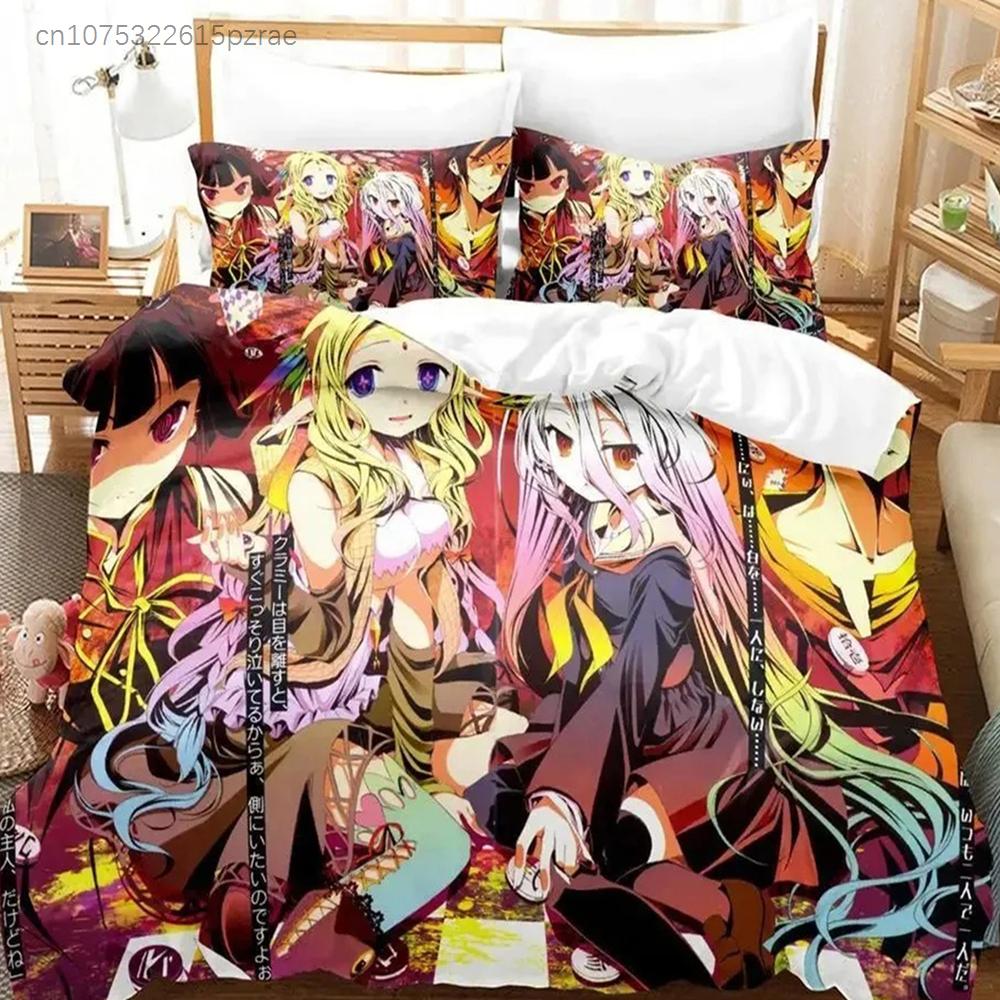 No Game No Life Bedding Set Cartoon Anime Adult Boys Bedroom Duvet Cover Sets 3D Kawaii Girl