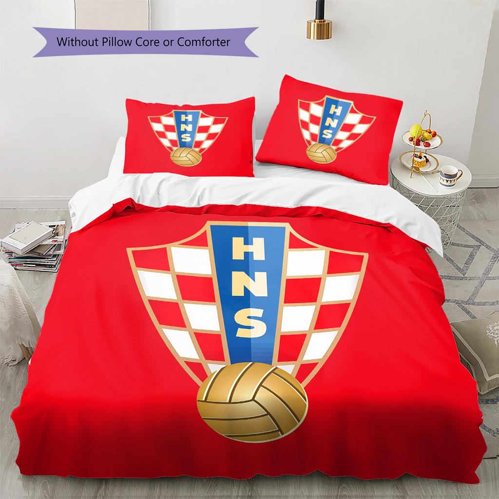 Croatian Football Federation Pattern Bedding Quilt Set Home Decoration Gift (1 * Duvet Cover + 2 * Pillowcase Without Core)