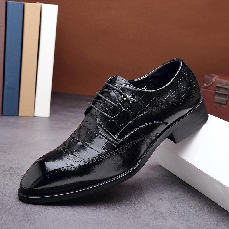 Men s British Korean Style Formal Leather Shoes, Cowhide Autumn Wedding Trend. 43 чёрный
