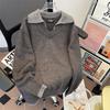 Men's American Retro V-Neck Two-Piece Sweater: Winter Turn-Down Collar Old Money Style Knit for Couples