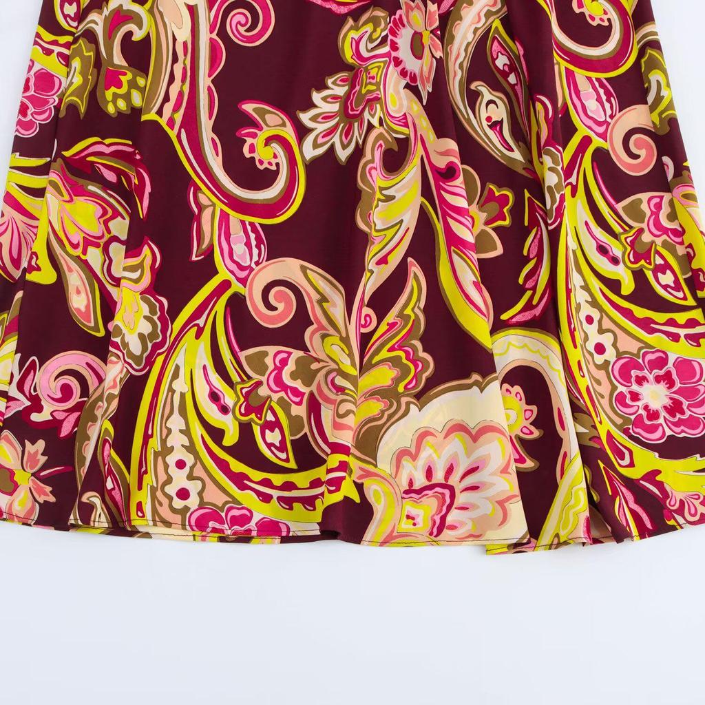 2025 Spring Women's European & American Fashion Print Long Sleeve Midi Dress