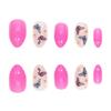 Butterfly Design Press-On Nails With Glitter Finish Sweet French Style 24pcs Full Set Daily Wear