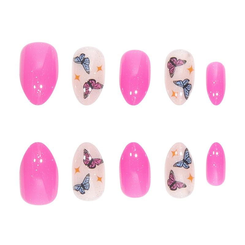 Butterfly Design Press-On Nails With Glitter Finish Sweet French Style 24pcs Full Set Daily Wear
