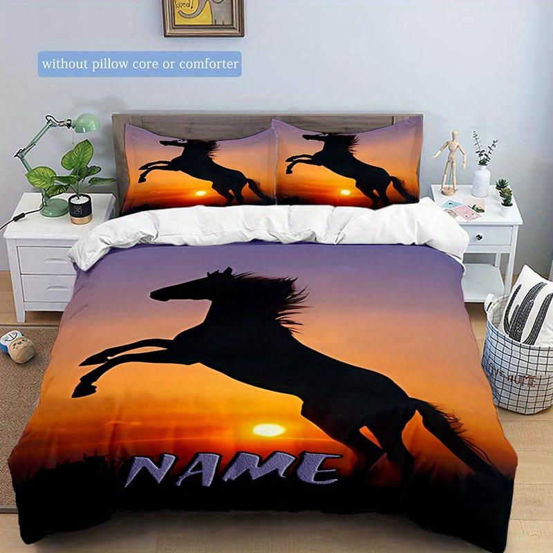 Sunset With Horses Duvet Cover Soft Bedding Set For Bedroomdorm Personalized Name Threepiece Set 1 Duvet Cover And 2 Pillowcases Perfect Gift For All