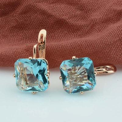 FJ Luxury Wedding Women Earring Rose Gold Color 585 Zircon Fashion Big Square Pink/White/Green/Red/Blue Zircon Drop Earring