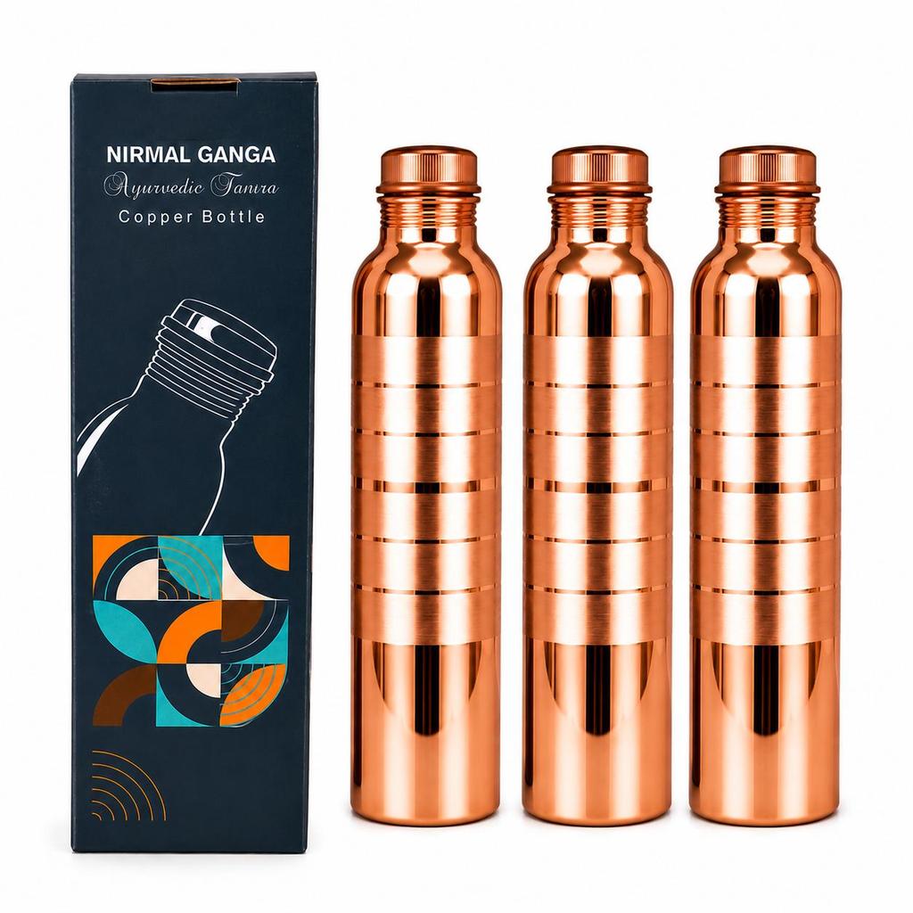 Nirmal Ganga Silver Touch Luxury Copper Bottle 1L (Pack of 3) | Premium Copper Water Bottle | Elegant & Leakproof