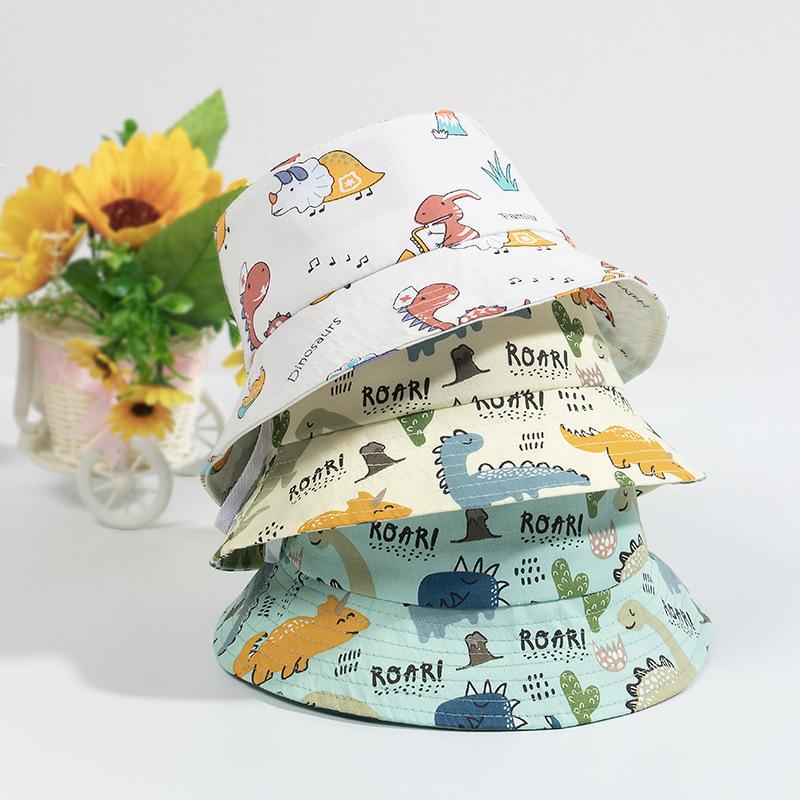 1-3Year Cartoon Print Kids Fisherman Cap Cute Boy Girl Sun Protection Bucket Hat Cotton Breathable Kids Outdoor Sunshade Visors