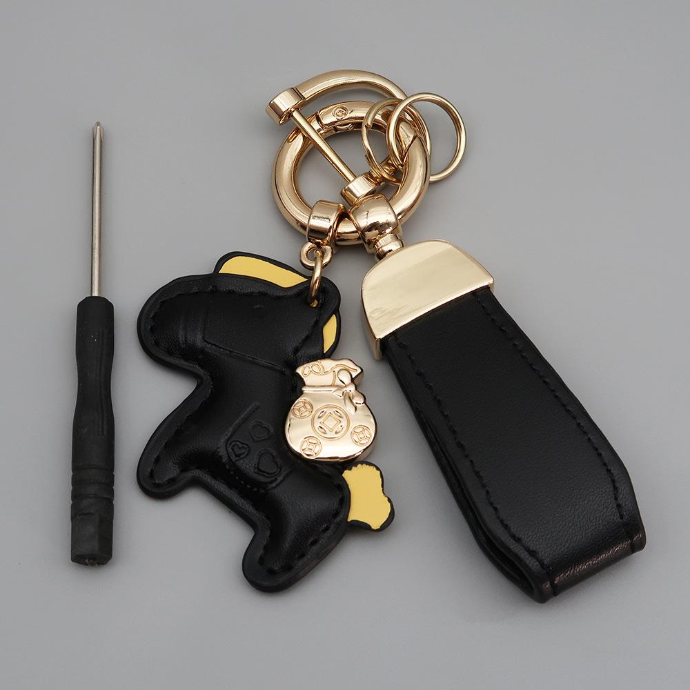 Instant Wealth Leather Keychain with Cartoon Pony Pendant for Couples – Trendy Bag and Car Accessory